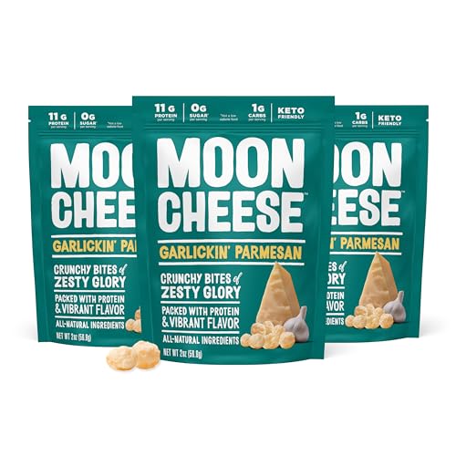 Moon Cheese Garlickin' Parmesan Cheese Bites, 2 Ounce, 3-Pack, Crunchy, Protein Rich Cheese Snack, 100% Real Cheese