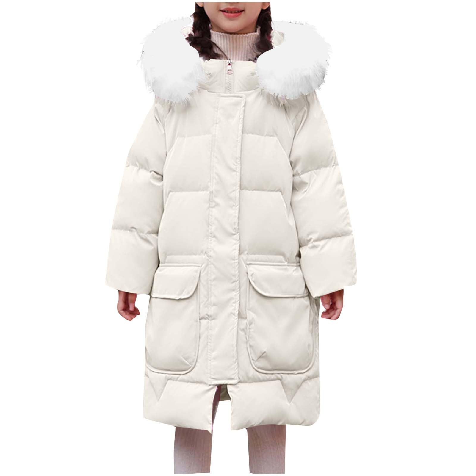 Parka con capucha para niñas, chaqueta de invierno acolchada de longitud media para niños, resistente al viento, cremallera, bolsillo para deportes al aire libre, abrigo para exteriores de 4 a