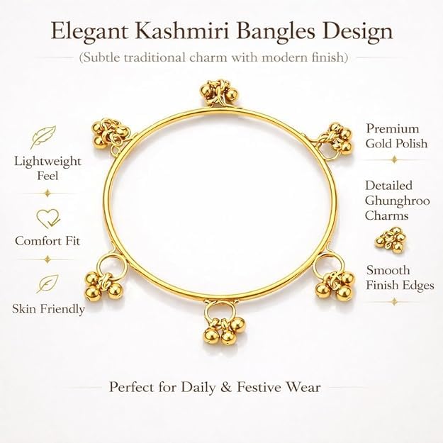Image of Zaya Ethnic Wear Bangles Gold-Tone Alloy with Musical Ghungroo Charms | Women Fashionable Jewelry | Designer Bracelet Bangles For Girls | Viral Kashmiri Chudiya for Weddings, Festivals & Parties