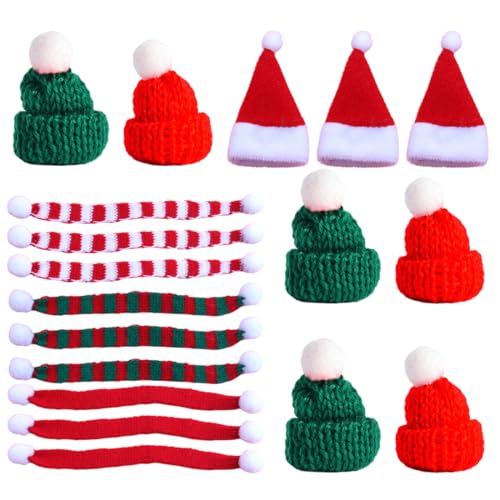 GXGM 18 Piezas Mini Gorros de Papá Noel y Bufandas Navideñas Mini Bufandas Navideñas de Peluche Decoraciones Navideñas para Objetos Accesorios DIY para Botellas de Vino y Fiestas Navideñas