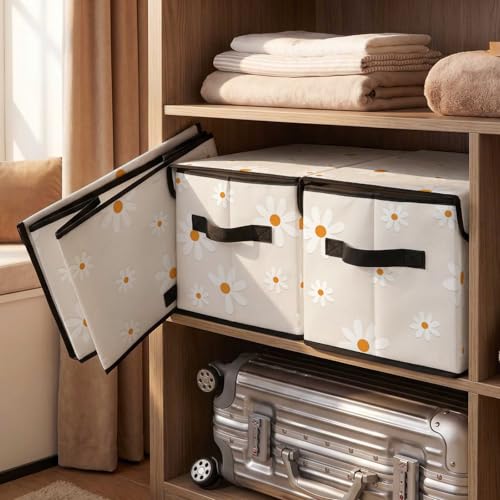 Image of Stackable Storage Bins with Lids,Closet Organizers Fabric Box for Home and Office,Blanket Clothes Organizers,Under Bed Storage Containers 3 Pack
