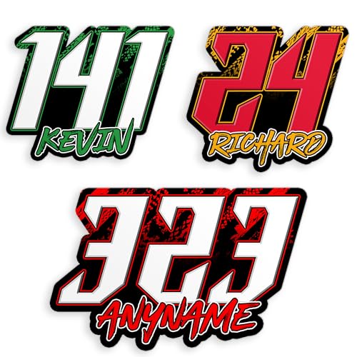 Custom Race Number Name Sticker Personalized Racing Name Number Text Car Decal Waterproof Die-Cut Vinyl Stickers for Dirt Bike Plate BMX Car Truck Decor Motorcycle Bike Motors RC Racing Decals Sticker
