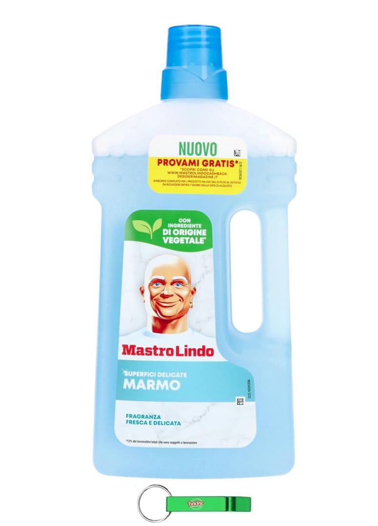 Mastro Lindo Liquido Pavimenti Marmo - Limpiador líquido para suelos (12 unidades, ideal para superficies delicadas de mármol, 930 ml, incluye llavero Beni Culinari gratuito)