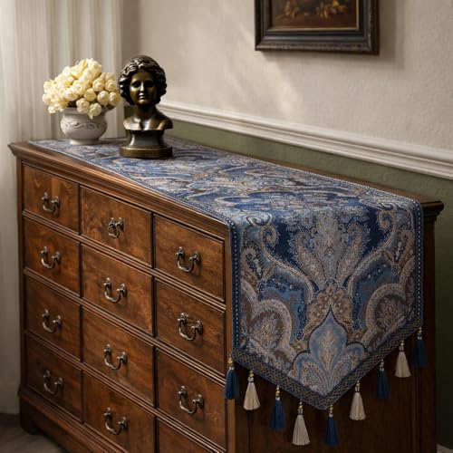 Ephyrosa Elaborate Embroidery Table Runner with Silver Threads, Spring Easter