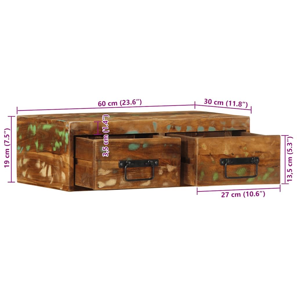 TV-Wandschrank aus massivem Altholz 60x30x19 cm, platzsparend, mit reichlich Stauraum für Wohnzimmer, Mediengeräte, DVDs, Blu-ray, HiFi und Gaming Zubehör