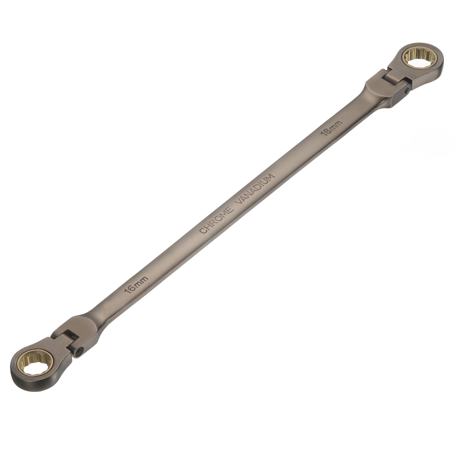 sourcing map Double Box End Wrench Extra Long Flex Head Metric 16 x 18 mm 72-Tooth 12-Point Ratcheting Double Box End Wrench 180 Degree Flex Head CR-V Steel for Garage Repair DIY, Black