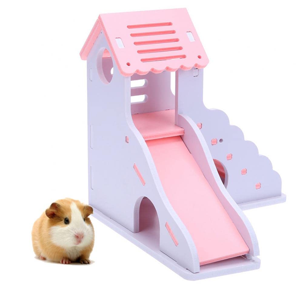 Cage à Hamsters Coloré Mini Eco-Board Glissière en Bois DIY Assembler Hamster Maison Petits Animaux Pet Jouet Double Escalier-Style Château Pavillon Villa(Green)