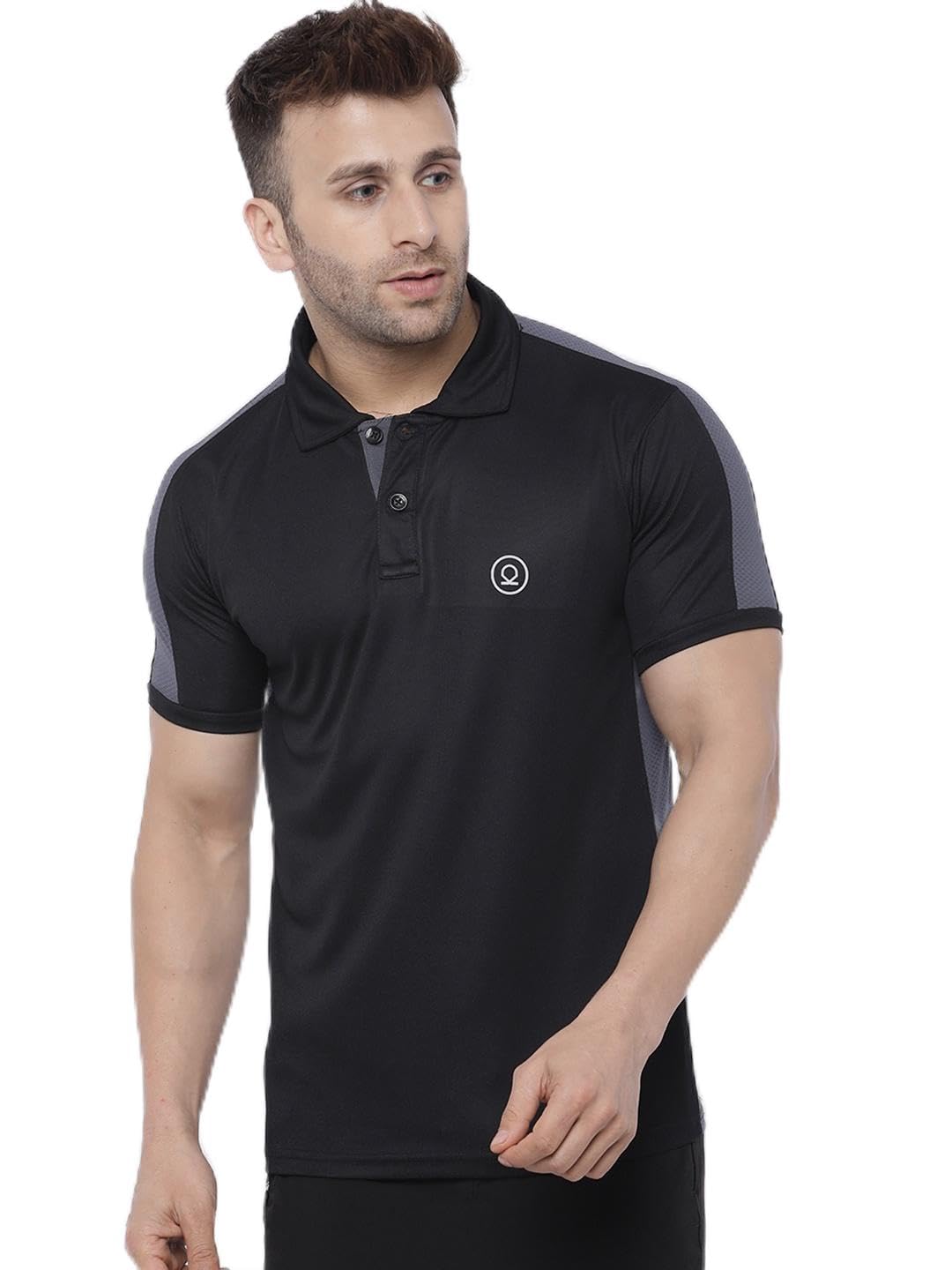 CHKOKKOMen Polyester Solid Active Sports Wear Polo Half Sleeve Gym T-Shirt with Button-Down Collar Quick Dry Breathable Perfect for Workout Regular Fit and Running Tee