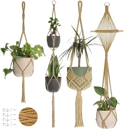 Nook Theory 4-Pack Macrame Plant Hangers with 8 Hooks - Hanging P...