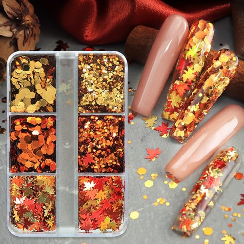 Fall Maple Leaf Nail Sequins Maple Leaves Glitter for Nails...