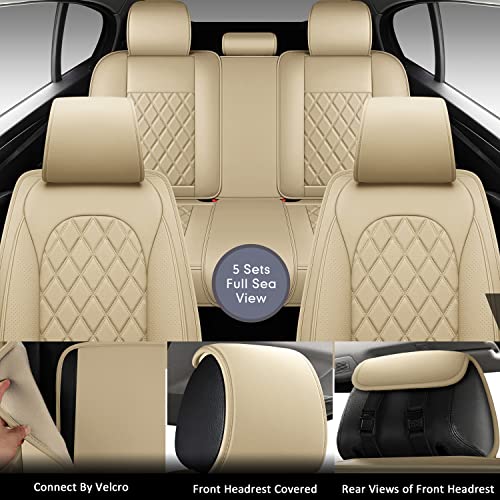 Lingvido Waterproof Faux Leather Automotive Seats Covers, Sport Cushion Protector For Cars & Suv Trucks Universal Fit Carseat Protector (Full Set, Beige) #TOP4