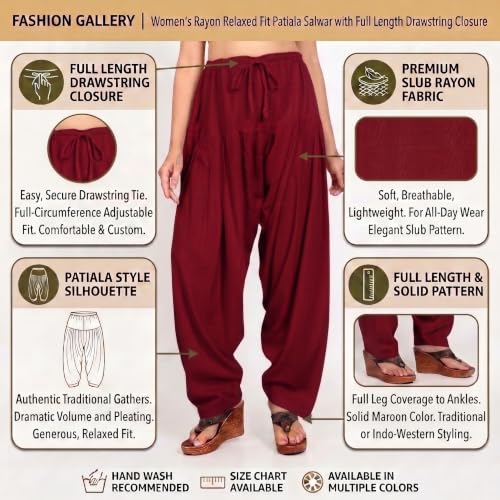Image of FASHION GALLERY Women's Rayon Relaxed Fit Patiala Salwar with Full Length Drawstring Closure Type and Flexible Waist | Patiala Pant for Woman Free Size Fit Upto XXL