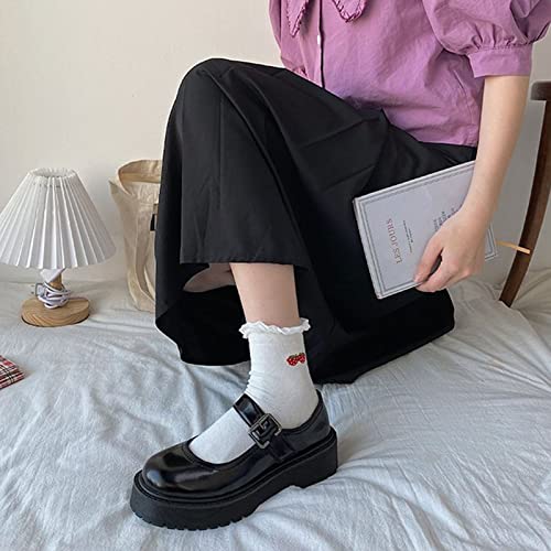 Mary Jane Shoes for Girls Dress Shoes Low Heel Dance Shoes Party Wedding Flats for Little/Big Kids (Color : Black, Size : 7.5 US)2