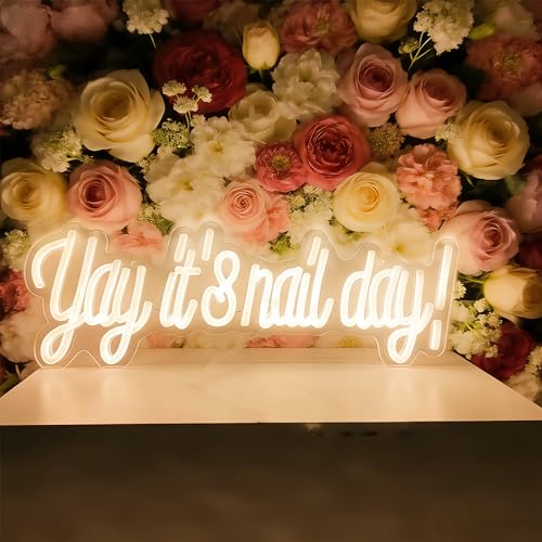 Image of Yay It's Nail Day Neon Sign for Wall Decor 16.5x6.3In | Dimmable Neon Sign for Home Shop Spa Beauty Nails Cosmetic Salon Wall Decor,Nail Room Decor Acessory,USB Powered