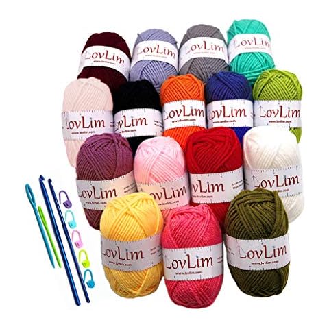 LovLim Crochet Yarn kit, 16 Soft Cotton Yarn Skeins,1000+ Yards, for Crochet and Knitting, Free Crochet/Amigurumi Patterns, Craft DK Yarn Perfect Starter Kit Cover