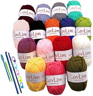 LovLim Crochet Yarn kit, 16 Soft Cotton Yarn Skeins,1000+ Yards, for Crochet and Knitting, Free Crochet/Amigurumi Patterns, Craft DK Yarn Perfect Starter Kit