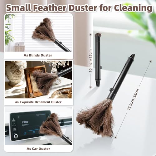 Image of Ostrich Feather Dusters for Cleaning Kit - Soft Feather Duster Extendable | Reusable Extendable to 49 inches for Cleaning Ceiling Fan, High Ceiling, Blinds & Retractable Small Duster for Keyboard, Car