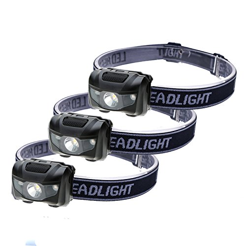 HappyOrange 3-Pack Waterproof LED Headlamp (White and Red Lights), 4 Light Modes Lightweight