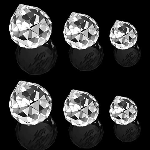 Hisredsun 6 Stück Kristall-Prisma-Kugel mit Metallkette, 30–40–50 mm, K9, facettierte Prismenkugeln, Fenster, Regenbogen, Sonnenfänger, Dekoration