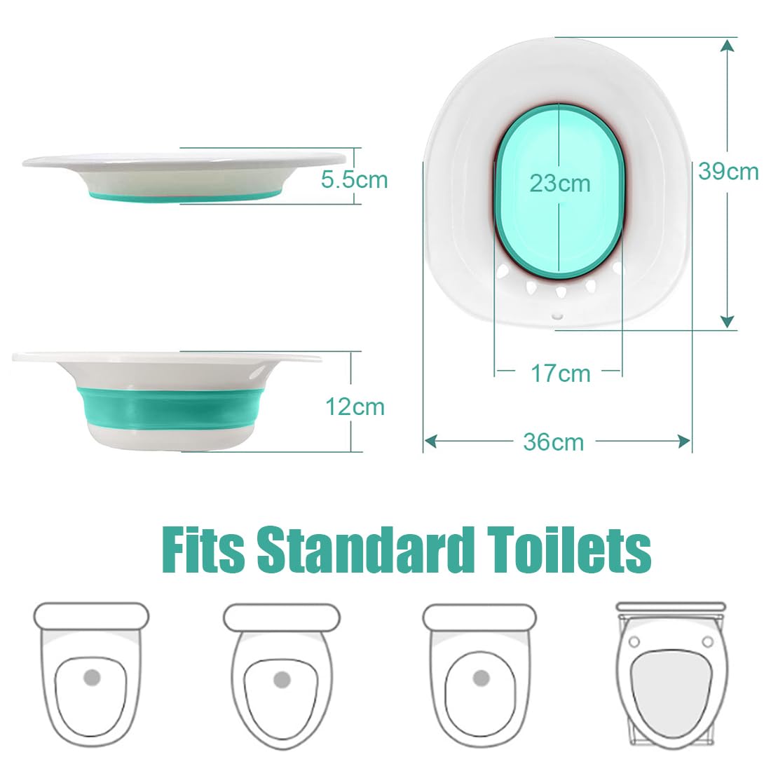 Sitzbad per la toilette con pulsante di risciacquo. Inserto bidet per toilette. Vasca da bagno pieghevole per emorroidi, cura post-parto, donne in gravidanza e persone anziane