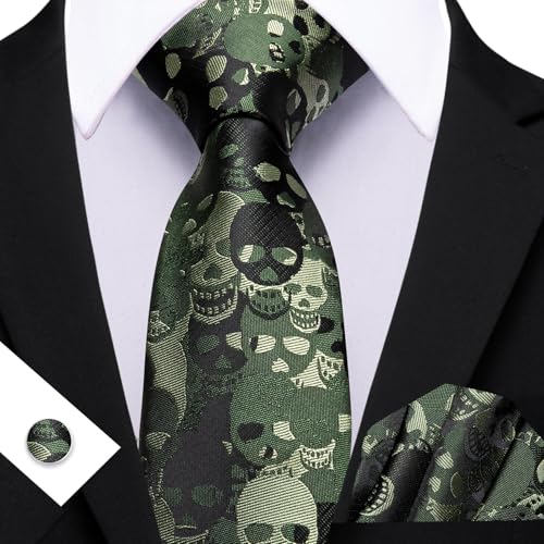 Image of Barry.Wang Man Tie Sets Skull Ties Animal Extra Long Necktie Silk Woven Handkerchief Cufflinks Festival Party Gift