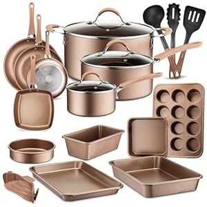 NutriChef 20-Piece Nonstick Kitchen Cookware Set – PFOA/PFOS-Free Heat Resistant Lacquer Kitchen Ware Pots Baking Pan Set w/ Saucepan, Frying Pans, Cooking Pots, Oven Pot, Lids, Utensil – NCCW20S