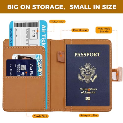Image of Melsbrinna Premium Leather Passport Holder Covers Case, Waterproof Rfid Blocking Travel Wallet Passport Holder with Pen Holder, Cute Passport Book for Women /Men