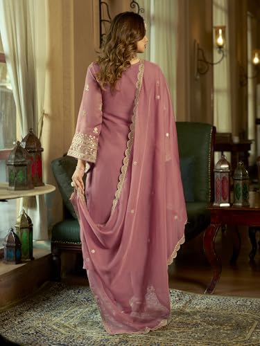 Image of INDO ERA Women's Organza Embroidered Sequinned Kurta & Pant with Dupatta Set | Women Kurta Sets With Dupatta Cotton