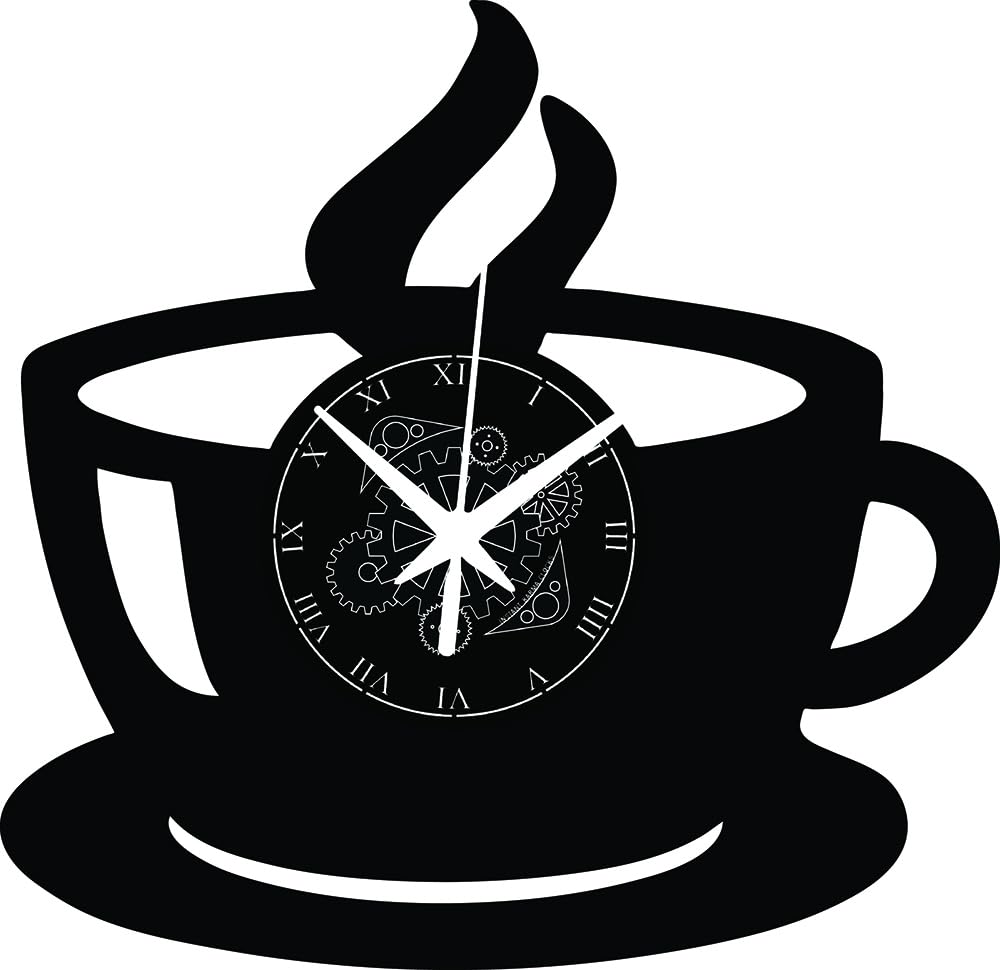 Vinyl Wall Clock ➤ Coffee Shop Mug Cup Time, Home Kitchen Decor