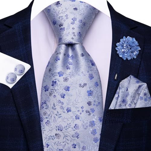 Image of Hi-Tie Men's Silk Ties Formal Woven Classic Necktie Pocket Square Cufflinks Lapel Pin Set Wedding Business