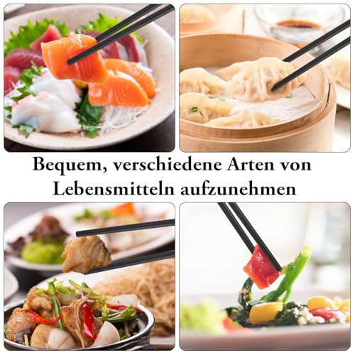 Set di 5 Bacchette Giapponesi da 24 cm in Fibra di Vetro, Lavabile in Lavastoviglie, Riutilizzabili in Lega Nera, Antiscivolo per Sushi - immagine 3