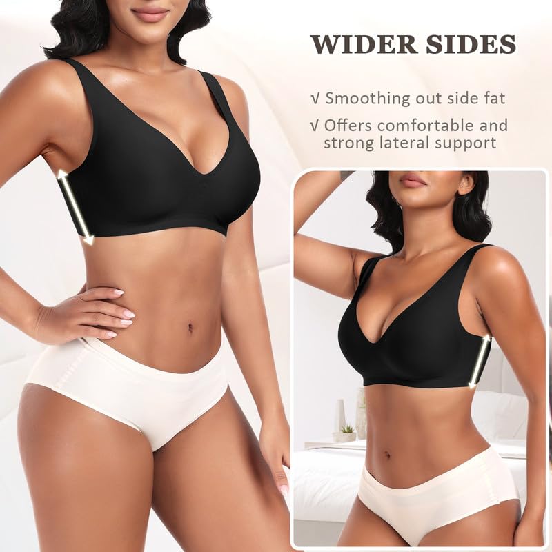 Deep V - Reggiseno senza fili da donna, supporto confortevole, senza cuciture, morbido, imbottito, in gelatina, per seni piccoli e grandi, bralette liscia con estensione extra