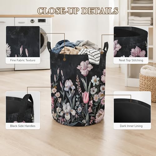 Image of Vintage Flower Laundry Hamper, Botanical Laundry Baskets, Waterproof Oxford Cloth for Room /Bathroom /Bedroom /Dormitories 16x20.8 Inch