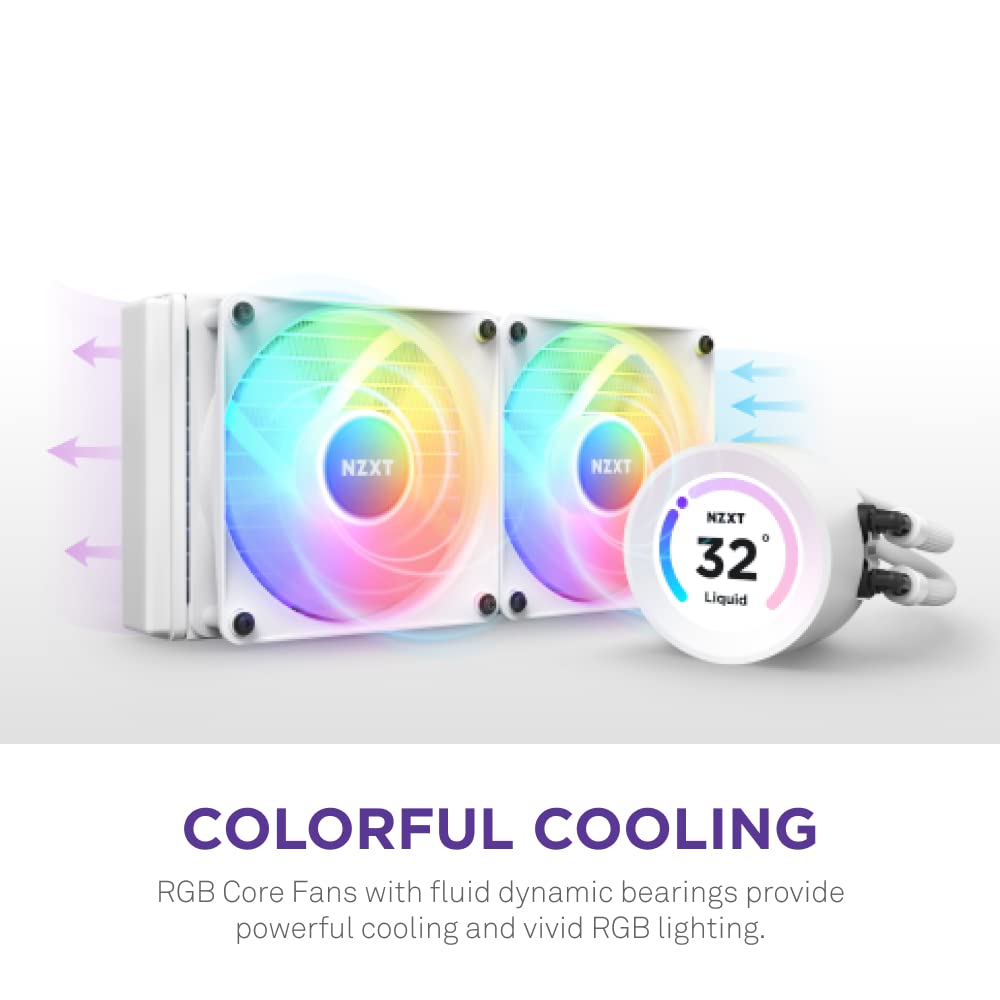 NZXT Kraken Elite RGB 360-360mm AIO CPU Liquid Cooler - Szerokokątny wyświetlacz LCD 2,36” do wyświetlania GIF-ów, obrazów, pomiarów wydajności - 3 x wentylatory rdzeniowe F120 RGB - Biały