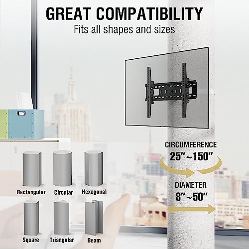 Condomounts Clmtvt1064 Tilt Only-Large Pillar Tv Mount | Column Tv Mount | Round & Square Post Tv Mount | No Drill | Holds 120Lbs | Fits 37-In. To 85-In. Tvs | Fits Pillars 8-In & Wider | White Strap #TOP2