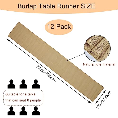 12 Pack Natural Burlap Table Runners,12 X 72 Inch Rustic Jute Table Runner And Placemats Bulk For Western Wedding Table Decorations,Farmhouse Style Party,Thanksgiving,Kitchen Coffee Table Decor Cover #TOP1