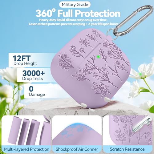 Image of for Airpods 4 Case, Ekoonpft Flower Engraved Cases for Apple AirPods 4th Generation 2024, Soft Silicone Cover for Women Girly with 3-in-1 Cleaning Kit & Keychain, Anti-Scratch, Shockproof