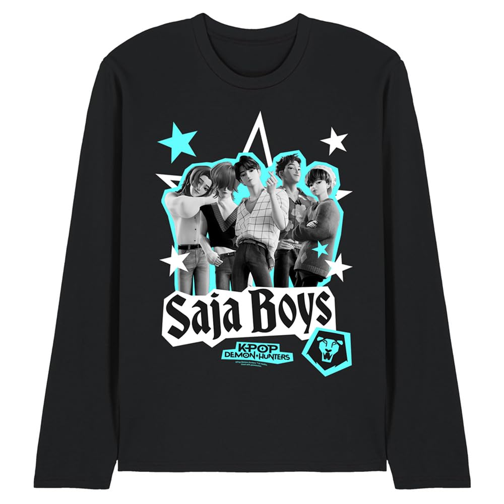 Kpop Demon Hunters Saja Boys Scrapbook Stars Unisex Long Sleeve T Shirt, Black, XX-Large