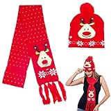 JAWEAVER LED Beanie Hat & Scarf, Christmas Light Up Winter Knitted Hat Scarf for Women Man (Reindeer-LED)