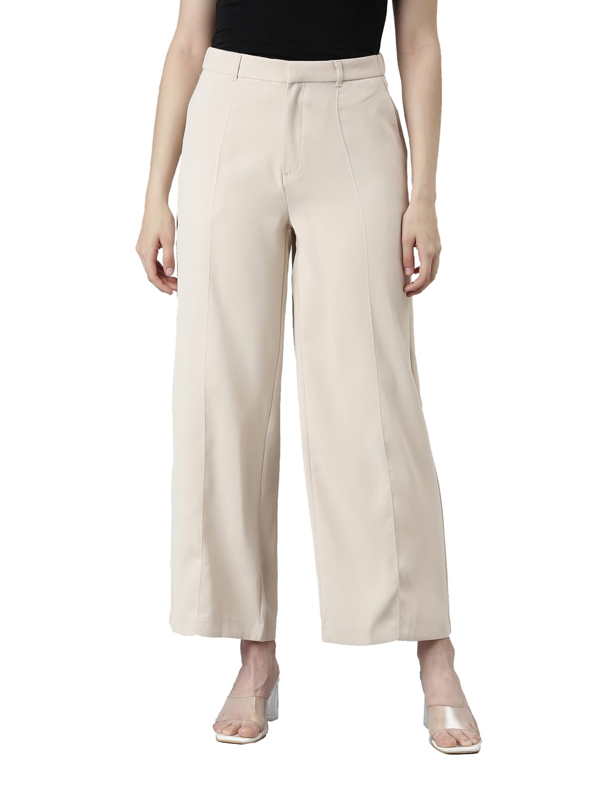 GO COLORSWomen's' Gocolors High Rise Crepe Relaxed Fit Wide Pant