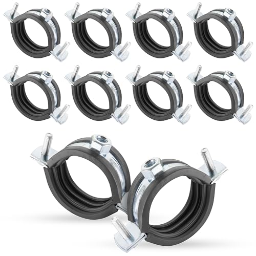 Poppstar 10x Schraubrohrschellen (Spannbereich 47-51 mm 1 1/2) mit Stockschrauben M8*90 und Dübeln W1 Stahl verzinkt