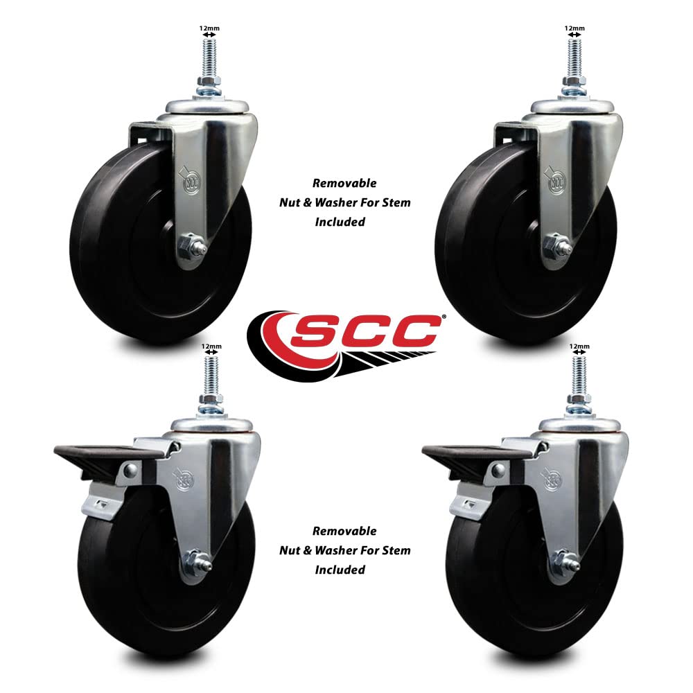 Soft Rubber Swivel Threaded Stem Caster Set of 4 w/5