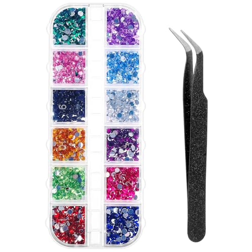 Yuanchu 2500 piezas de diamantes de imitación para uñas, 10 colores de lentejuelas con purpurina para uñas con pinzas, piedras preciosas para uñas, pegatinas para uñas con cristales, decoración para u
