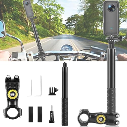 Honbobo GOPRO HERO13/ Insta360 X4 対応オートバイ自転車ハンドルバー固定マウントカメラブラケットアダプター自撮り棒付き GoPro 11/10/9/Insta360 X3用