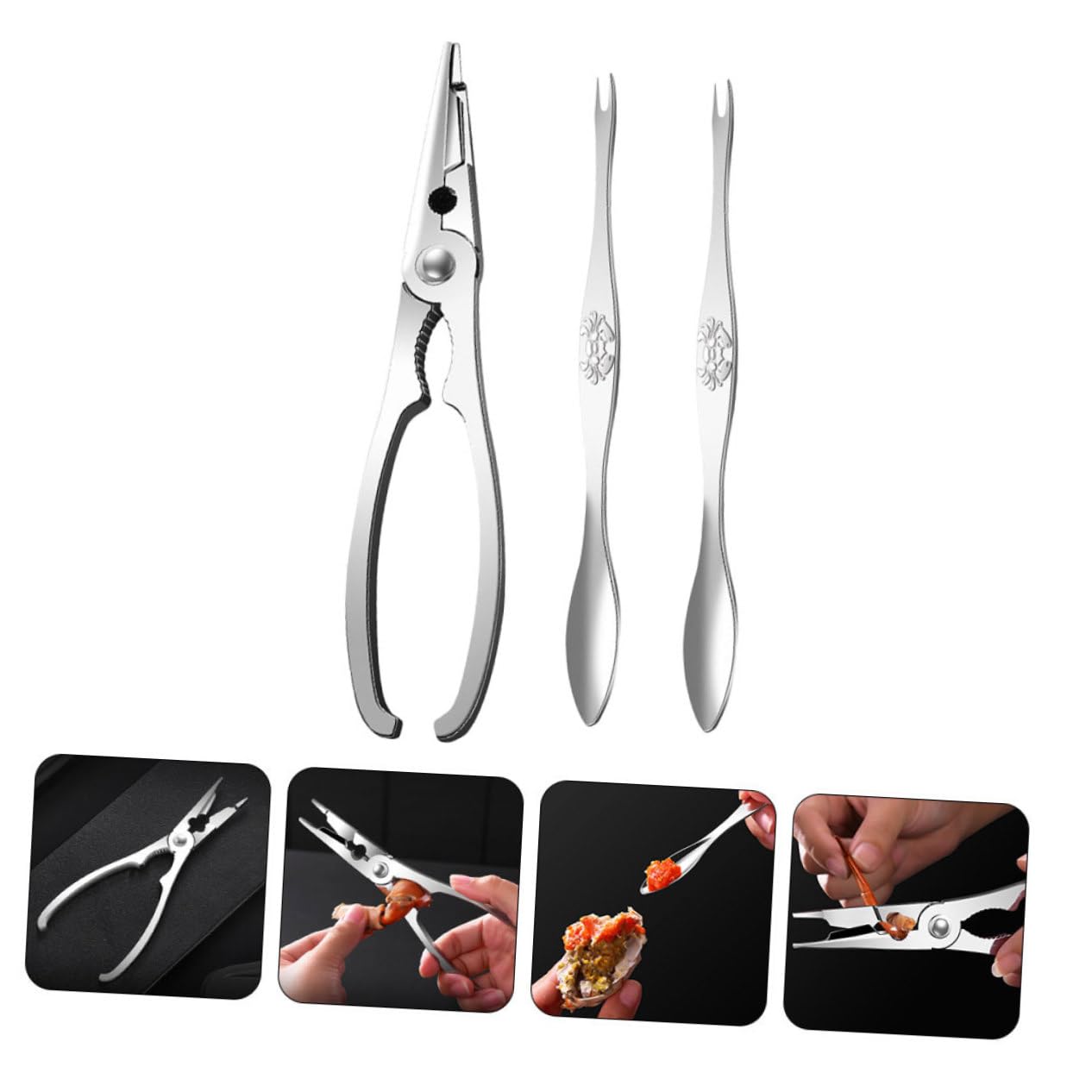 Cabilock 3 Juegos Tenazas De Cangrejo Herramientas para Patas De Cangrejo Suministros para Fiestas De Hervir Mariscos Galletas De Marisco y Herramientas Silver Acero Inoxidable