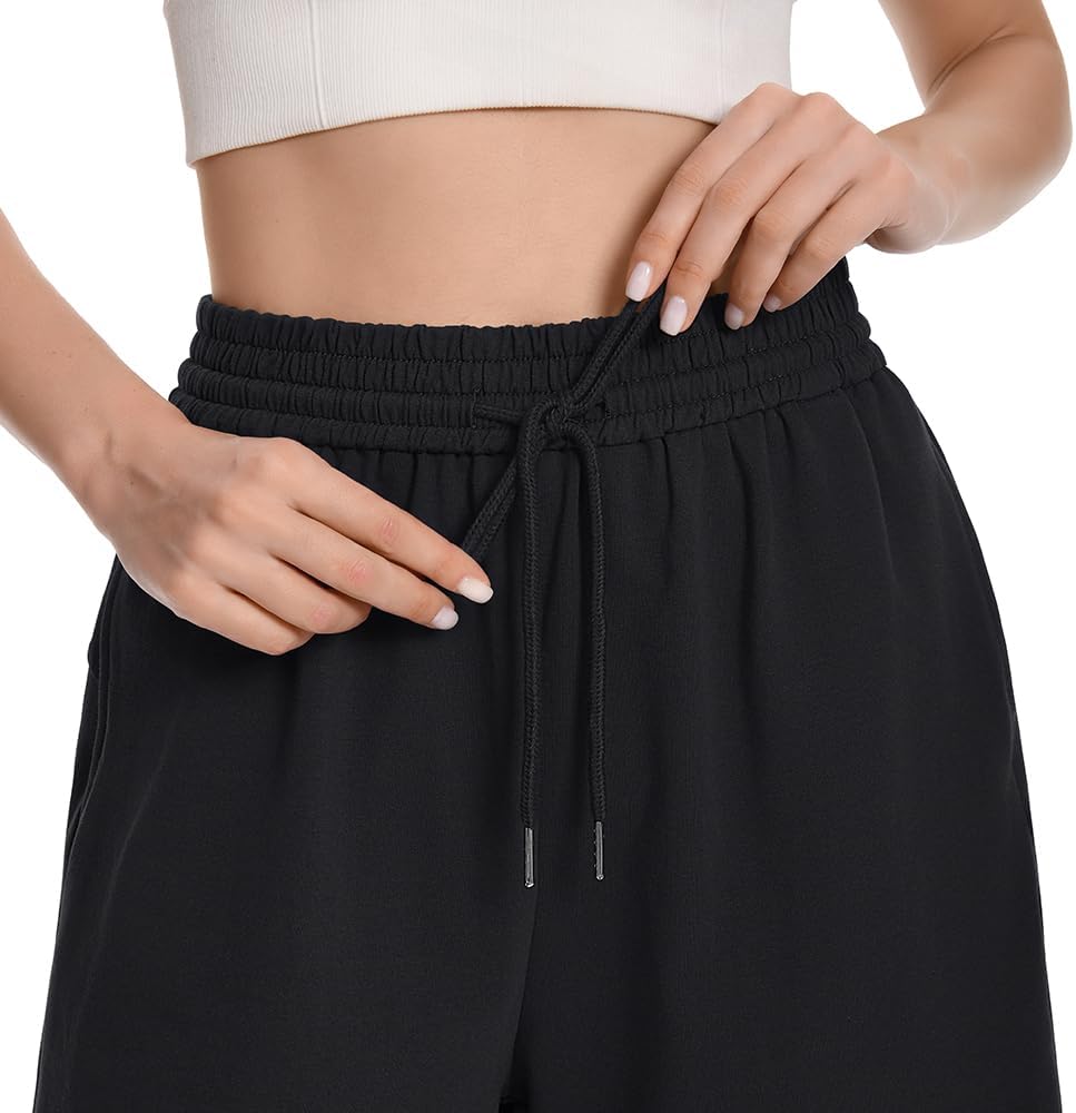 Womens Athletic Sweat Shorts Drawstring High Waisted Short Baggy Lounge Cotton Long Bermuda Shorts with Pockets - Image 5