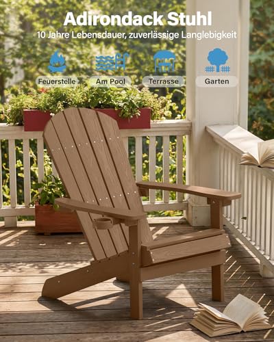 Adirondack Stuhl Outdoor mit Getränkehalter: Adirondack Chair Kunststoff HIPS Allwetter für Outdoor Stuhl - Adirondack Gartensessel Wetterfest für Garden/Balkon/Feuerstelle - Einfache Montage