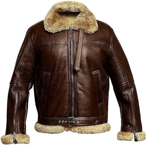B3 Leather Jackets Bomber Shearling Sheepskin Aviator Winter Coat Flying Jacket2