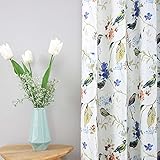 Leeva Blue Window Treatment Curtains for Sliding Door, Garden Elegant Style Birds Print Pattern Grom