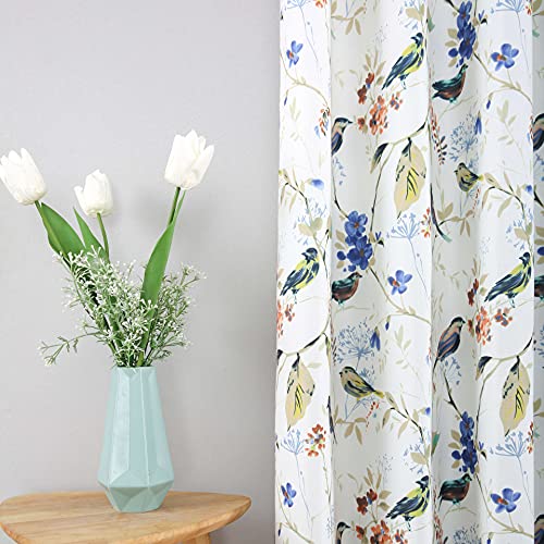 Leeva Blue Window Treatment Curtains For Sliding Door, Garden Elegant Style Birds Print Pattern Grommet Curtain And Drapes For Living Room, 2 Panels, 52X84 #TOP9